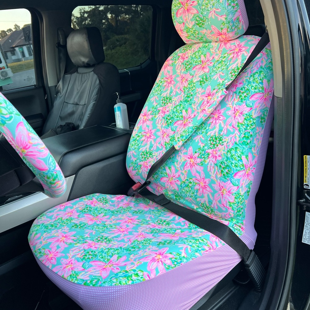 Floral & Sea turtle Car Seat Covers in Pink and Seafoam Green